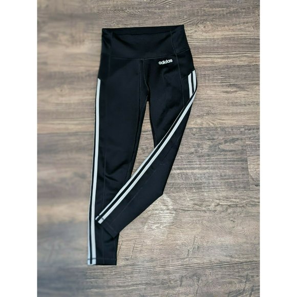 ADIDAS Women Size SMALL S Running Yoga ATHLETIC LEGGINGS Stripes Inseam 24 " - Picture 2 of 8